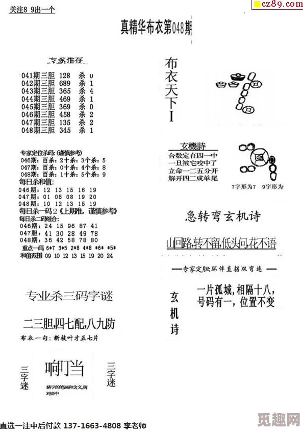 真精华布衣3d正版布衣天下123456今日预测分析及专家推荐号码参考